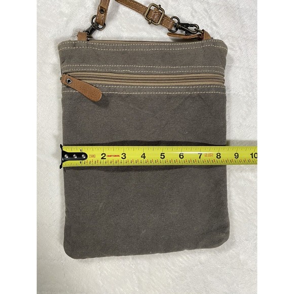 Myra Bag Leather Canvas Crossbody Purse Adjustable Strap Neutral Colors Boho - Picture 8 of 9